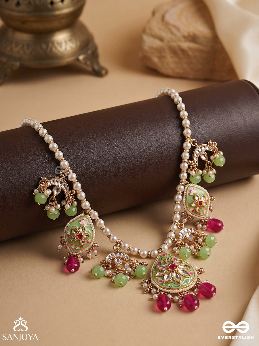 Tarunya - Youthful Charm - Elegant Kundan Necklace With Enamel Accents And Colorful Beads