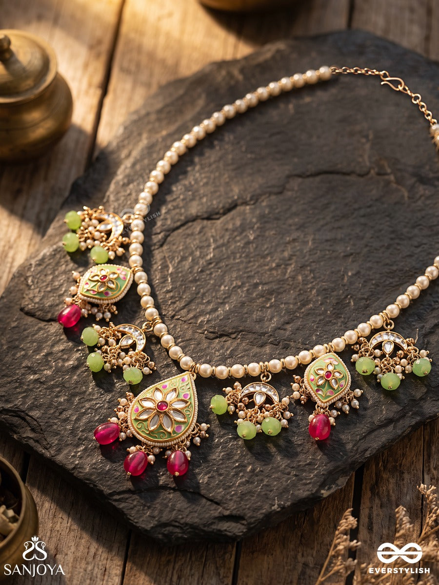 Tarunya - Youthful Charm - Elegant Kundan Necklace With Enamel Accents And Colorful Beads