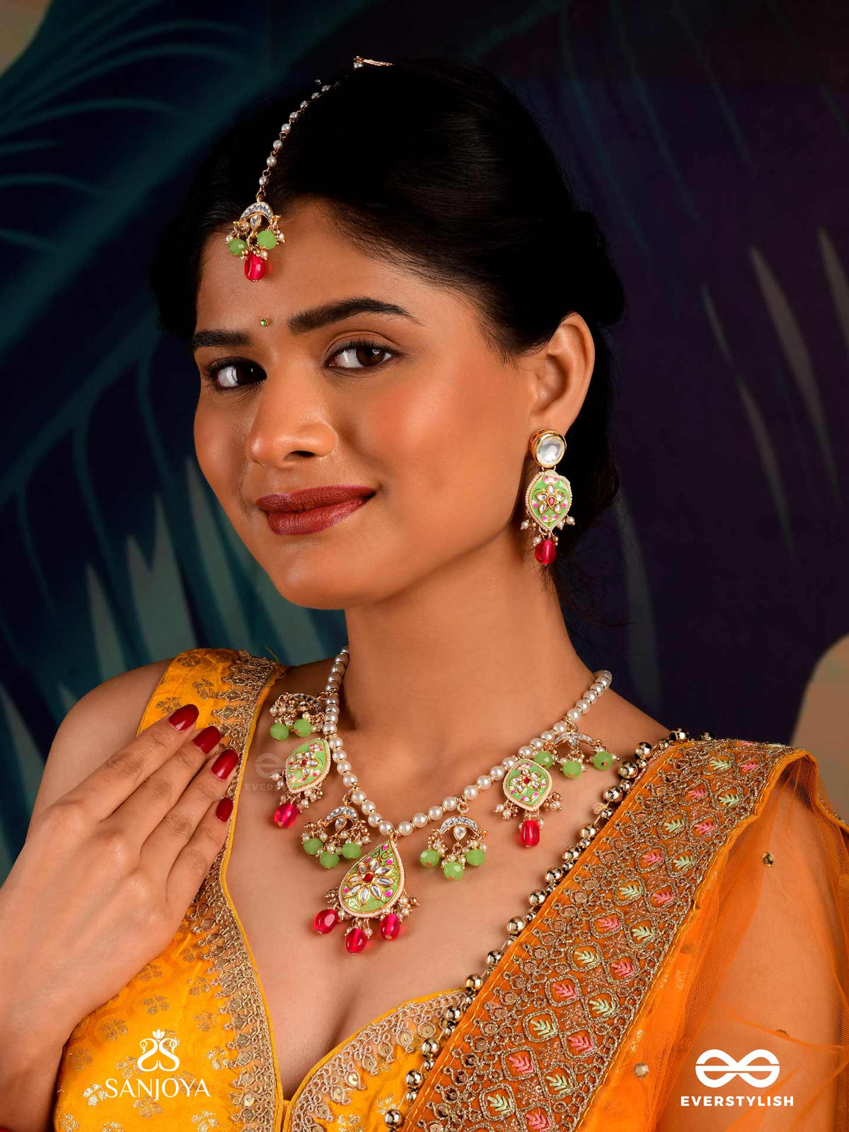 Tarunya - Youthful Charm - Elegant Kundan Maangtika With Enamel Accents And Colorful Beads