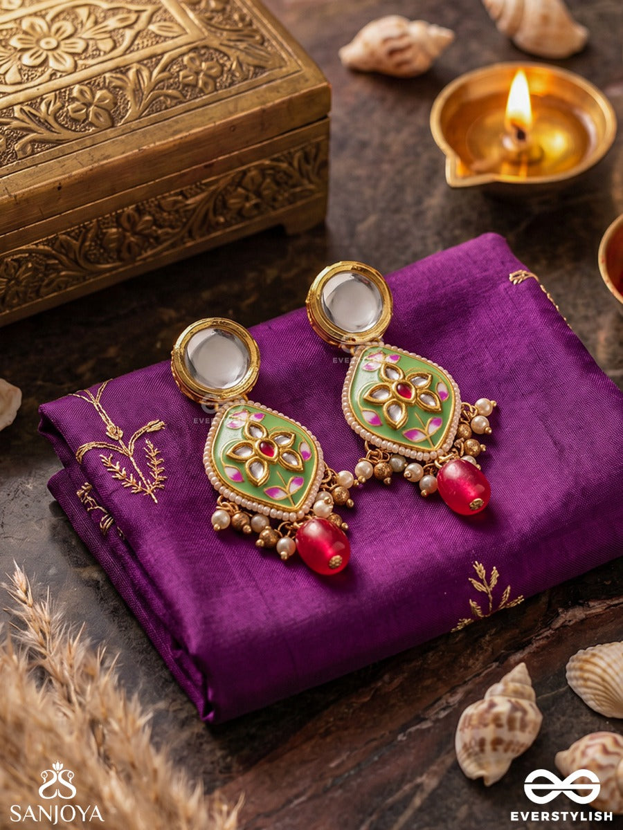 Tarunya - Youthful Charm - Elegant Kundan Earrings With Enamel Accents And Colorful Beads