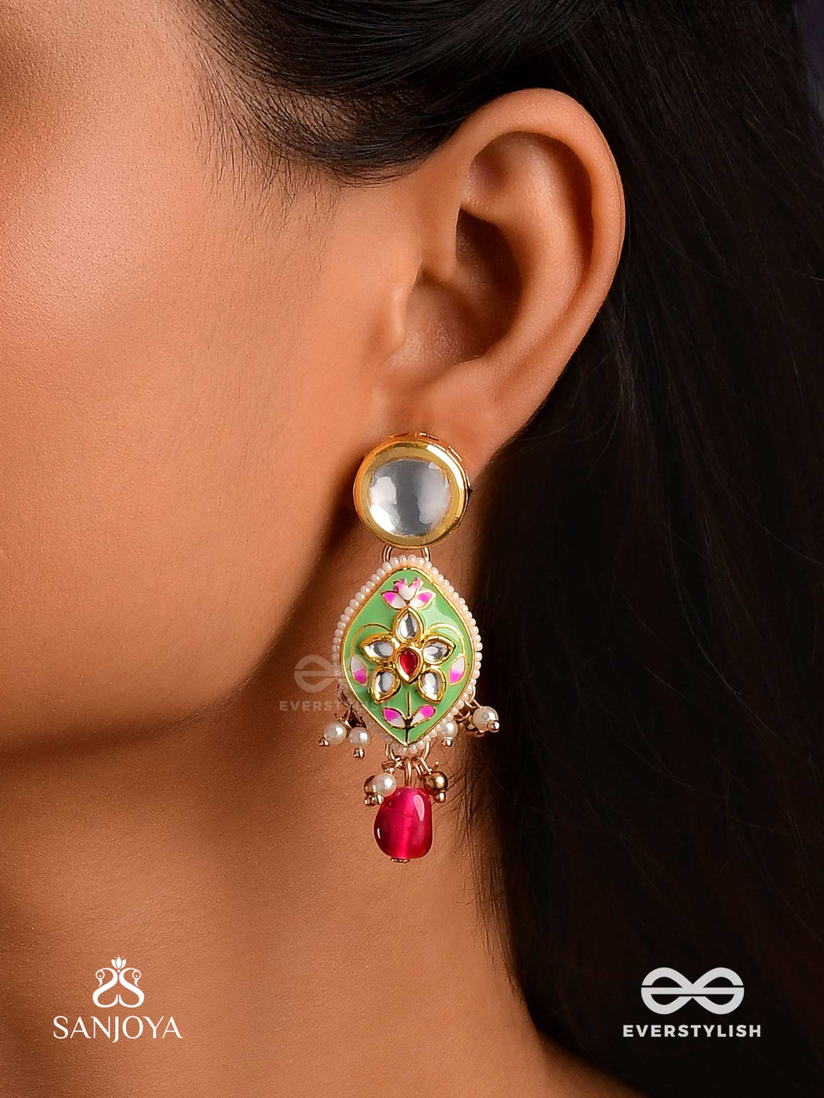 Tarunya - Youthful Charm - Elegant Kundan Earrings With Enamel Accents And Colorful Beads