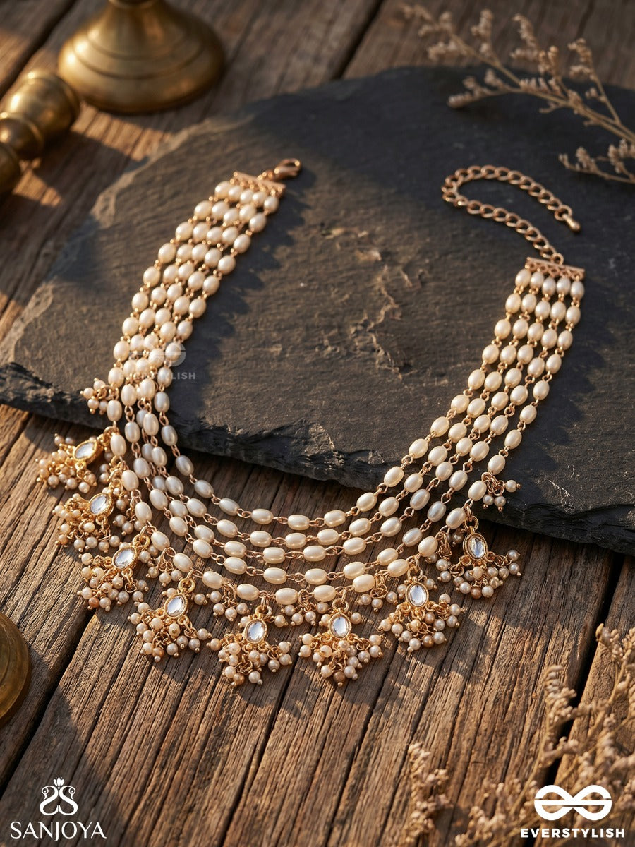 Hiranya - Golden Grace - Classic Pearl Choker With Delicate Gold Accents