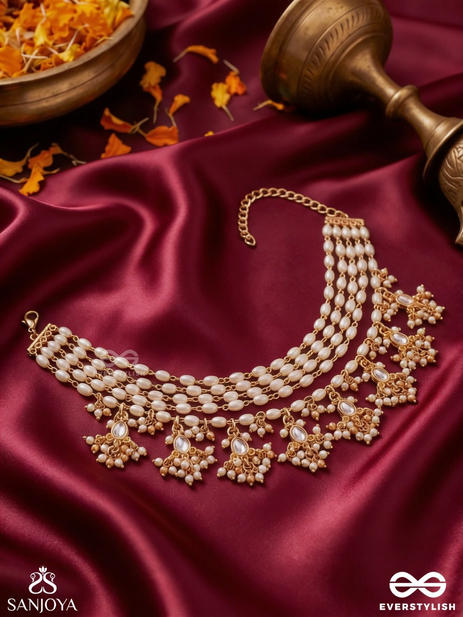 Hiranya - Golden Grace - Classic Pearl Choker With Delicate Gold Accents