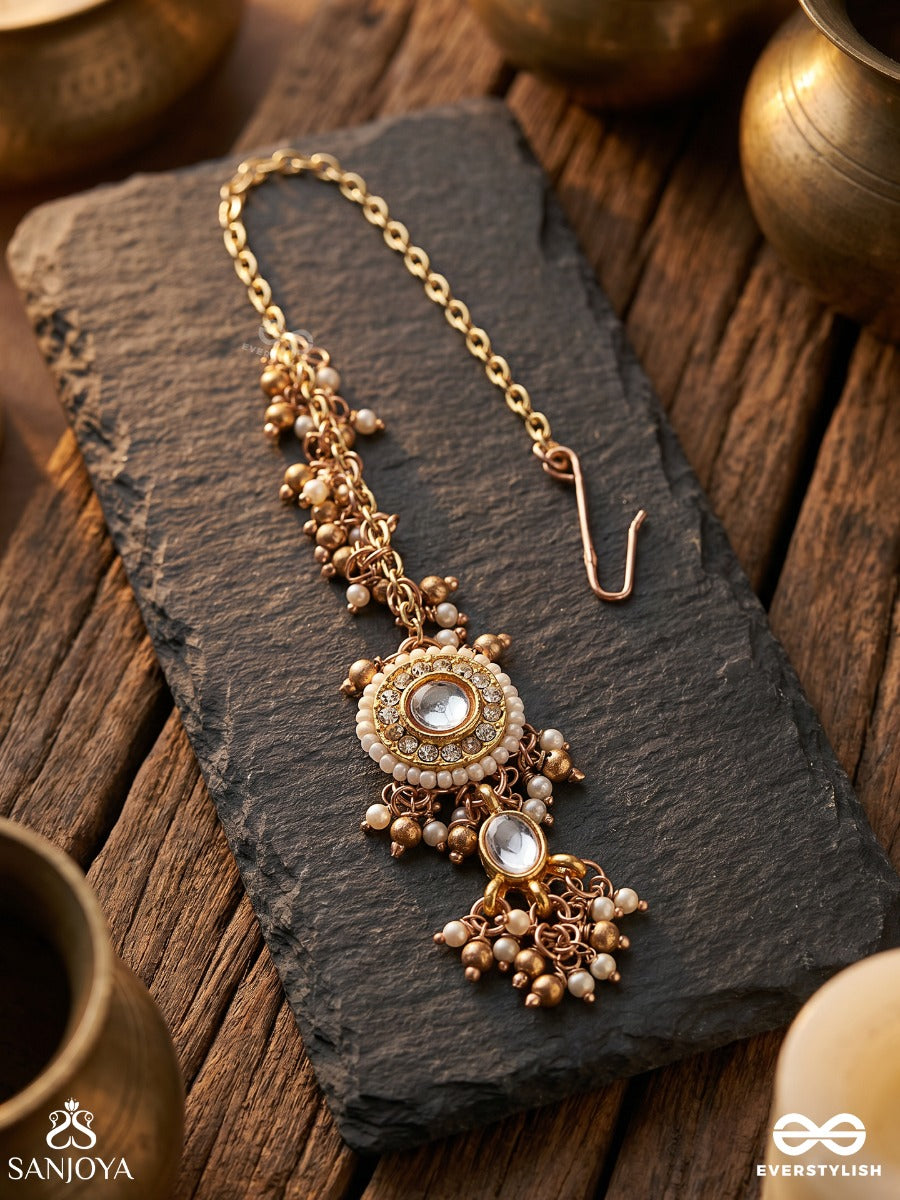 Hiranya - Golden Grace - Classic Pearl Maangtika With Delicate Gold Accents