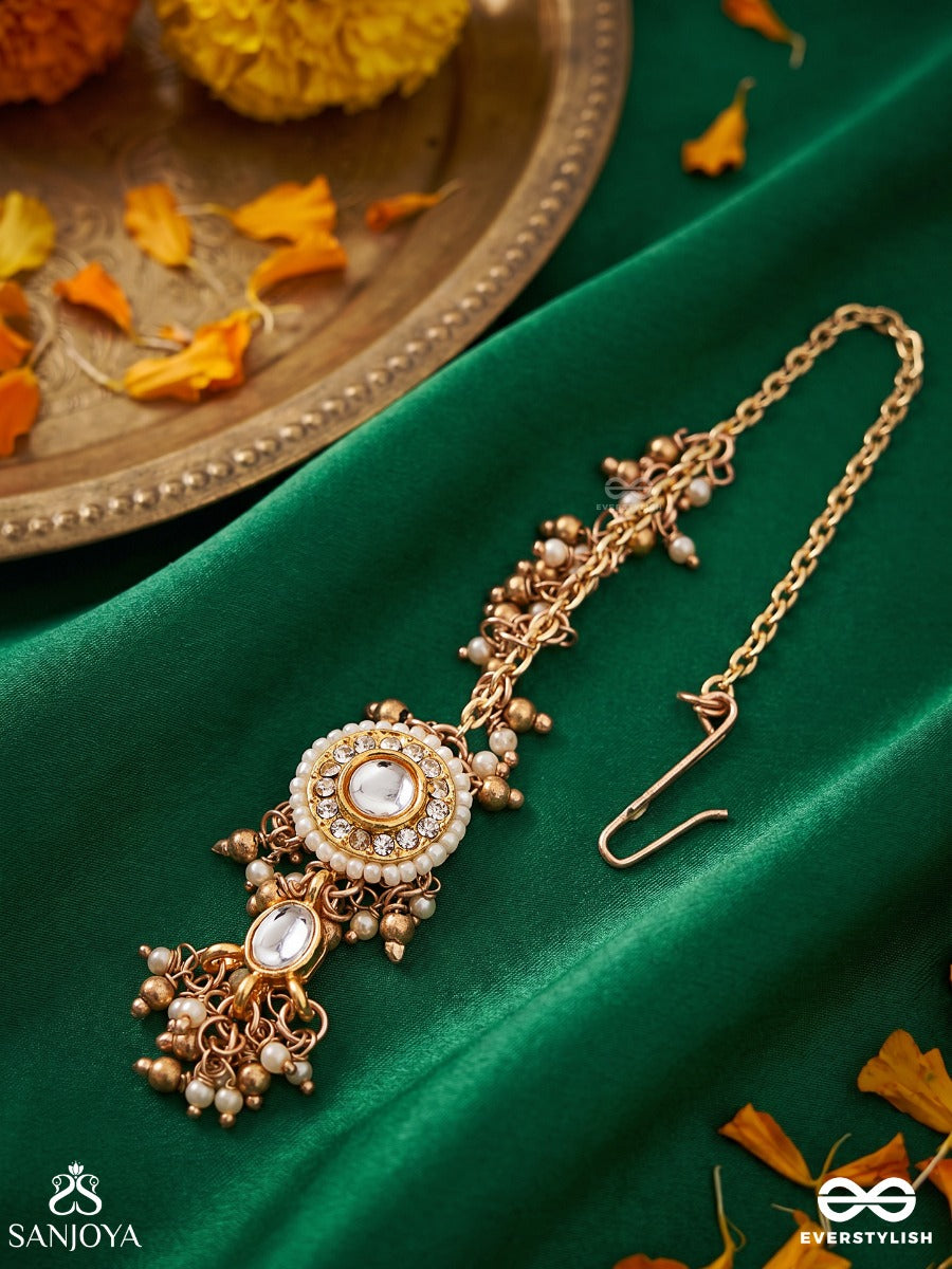 Hiranya - Golden Grace - Classic Pearl Maangtika With Delicate Gold Accents
