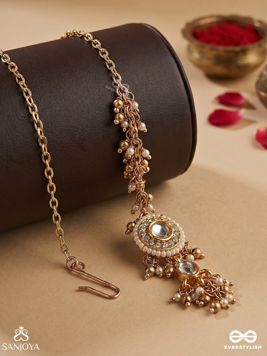 Hiranya - Golden Grace - Classic Pearl Maangtika With Delicate Gold Accents