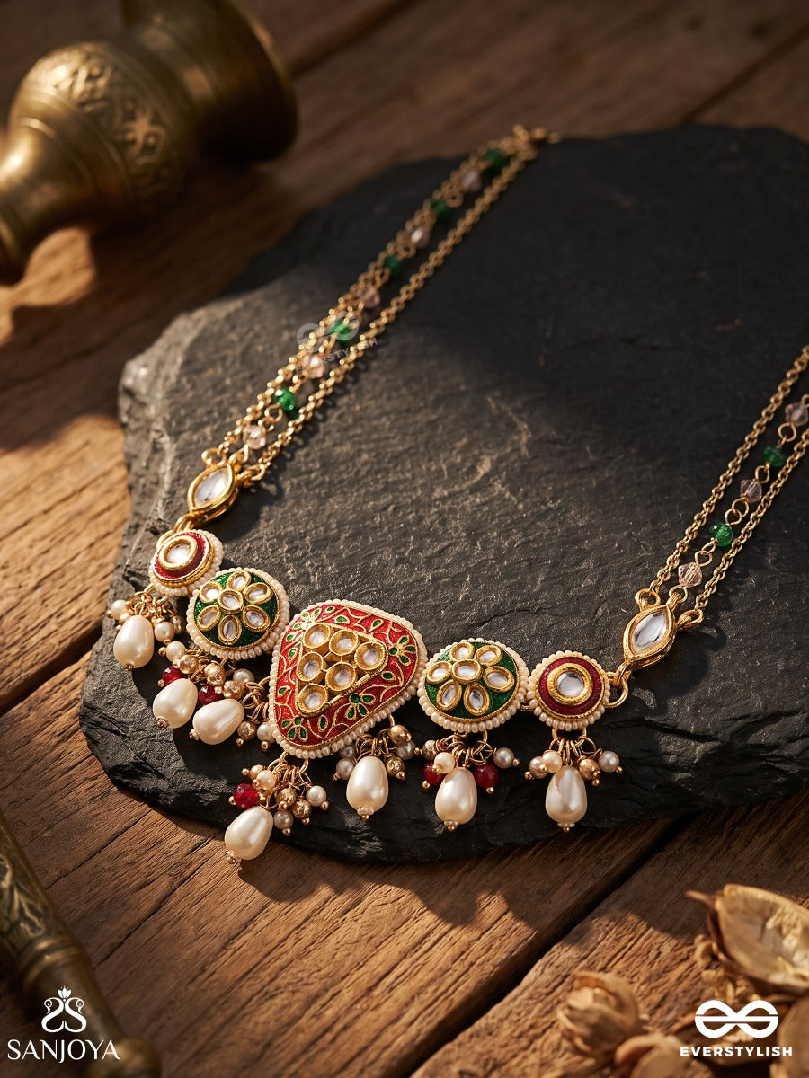 Sundarika - Beautiful One - Intricate Kundan Necklace With Enamel Work And Pearl Drops