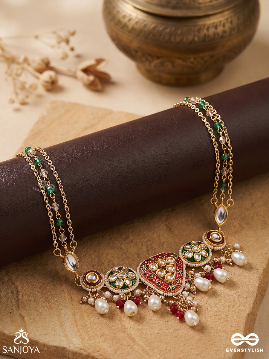 Sundarika - Beautiful One - Intricate Kundan Necklace With Enamel Work And Pearl Drops