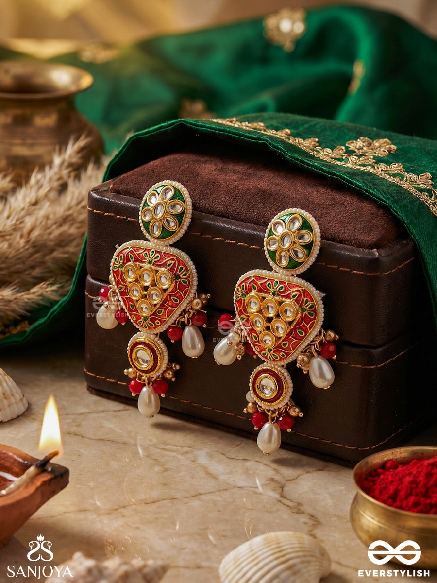 Sundarika - Beautiful One - Intricate Kundan Earrings With Enamel Work And Pearl Drops