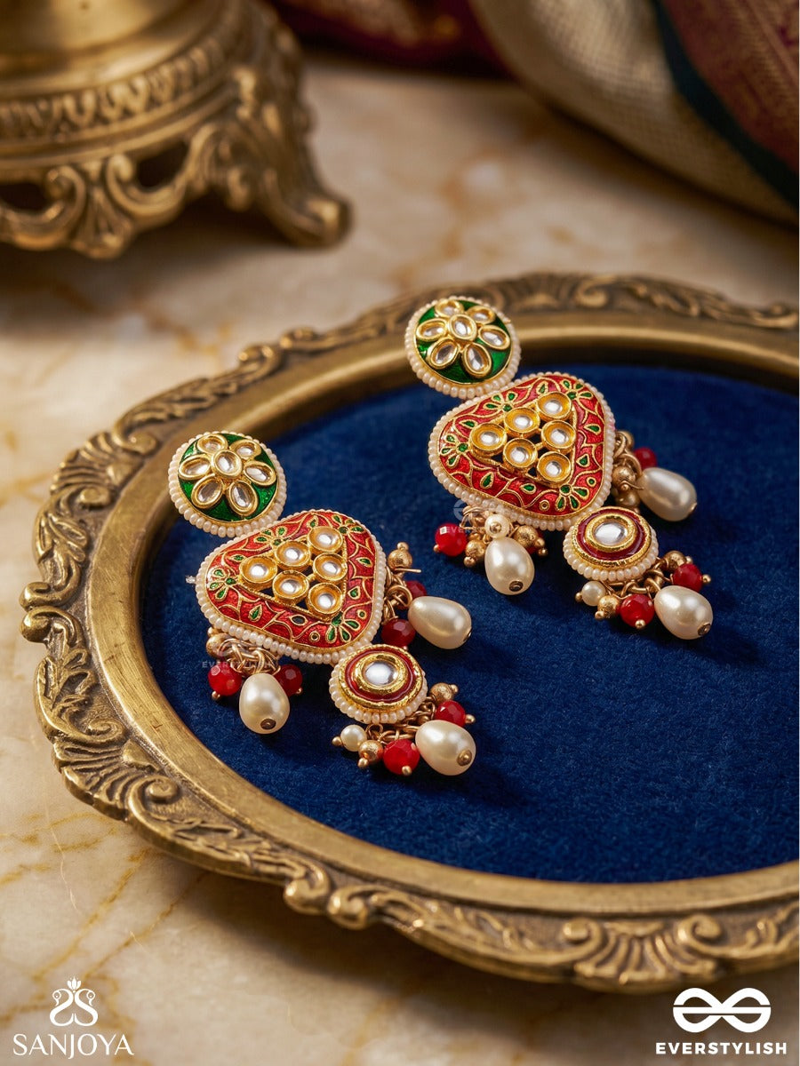 Sundarika - Beautiful One - Intricate Kundan Earrings With Enamel Work And Pearl Drops