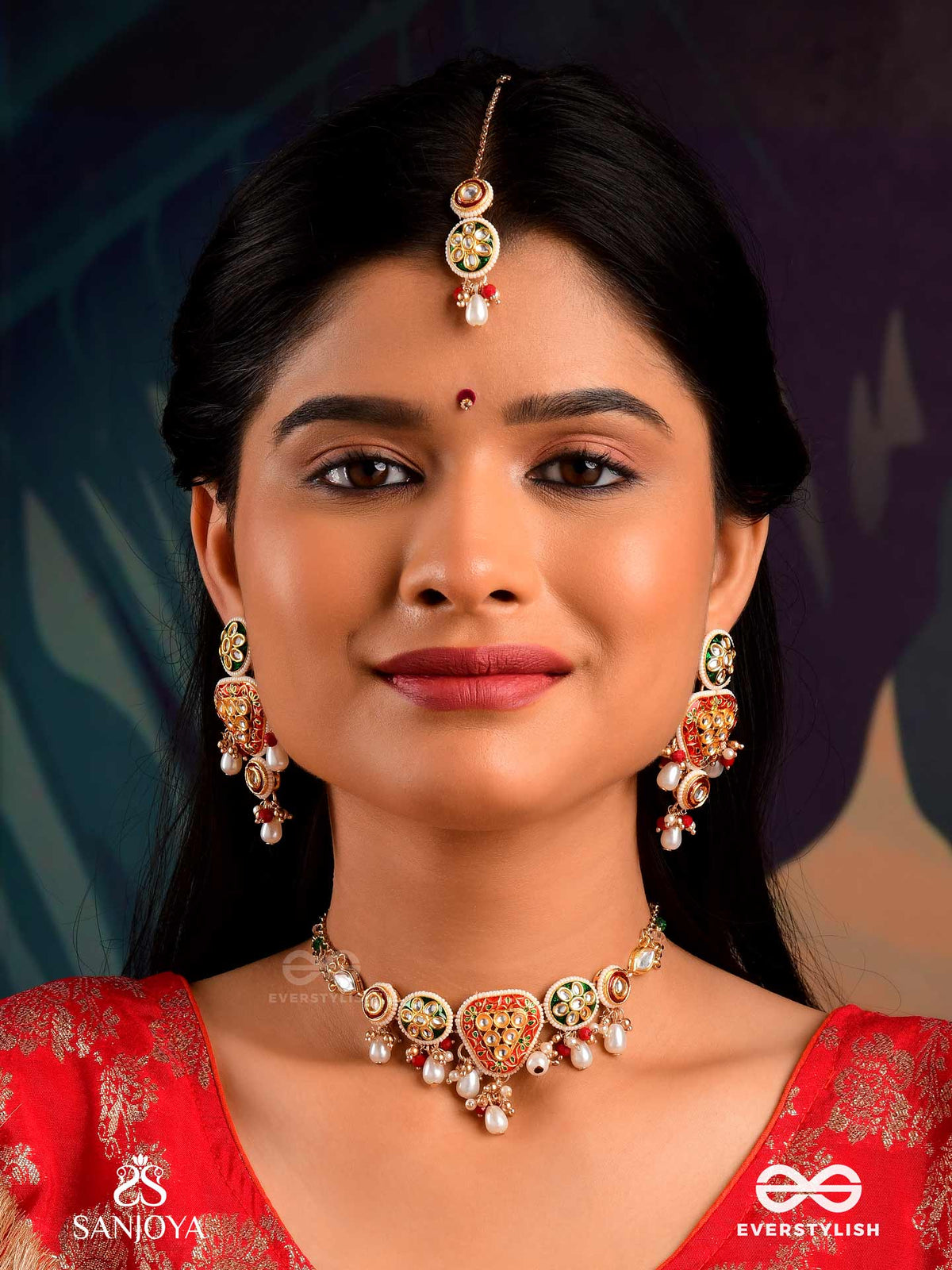 Undarika - Beautiful One - Intricate Kundan Maangtika With Enamel Work And Pearl Drops