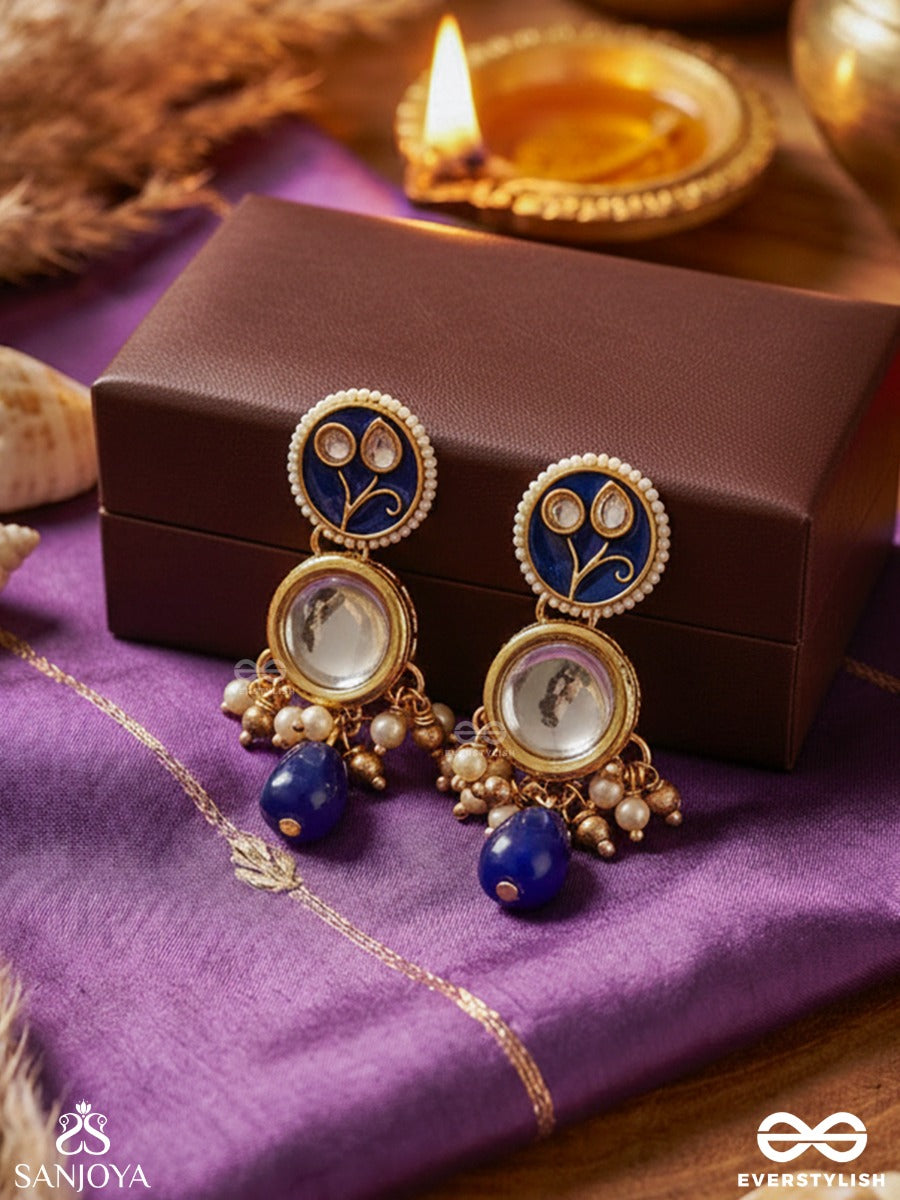 Shitala - Cool And Calm- Kundan, Blue Stones, And Pearls Handmade Earrings