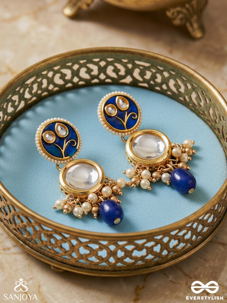 Shitala - Cool And Calm- Kundan, Blue Stones, And Pearls Handmade Earrings