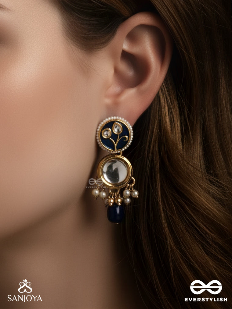 Shitala - Cool And Calm- Kundan, Blue Stones, And Pearls Handmade Earrings