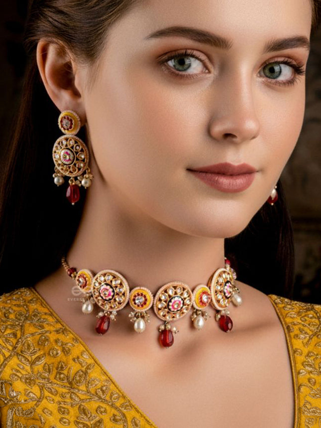 Divyanjali - Divine Offering - Handmade Kundan Set With Necklace And Earrings