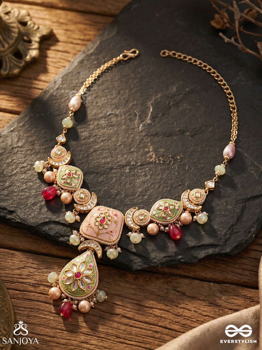 Madhubhushana - Adorned With Sweetness - Handcrafted Kundan Enamel Necklace With Pearl And Gem Drops