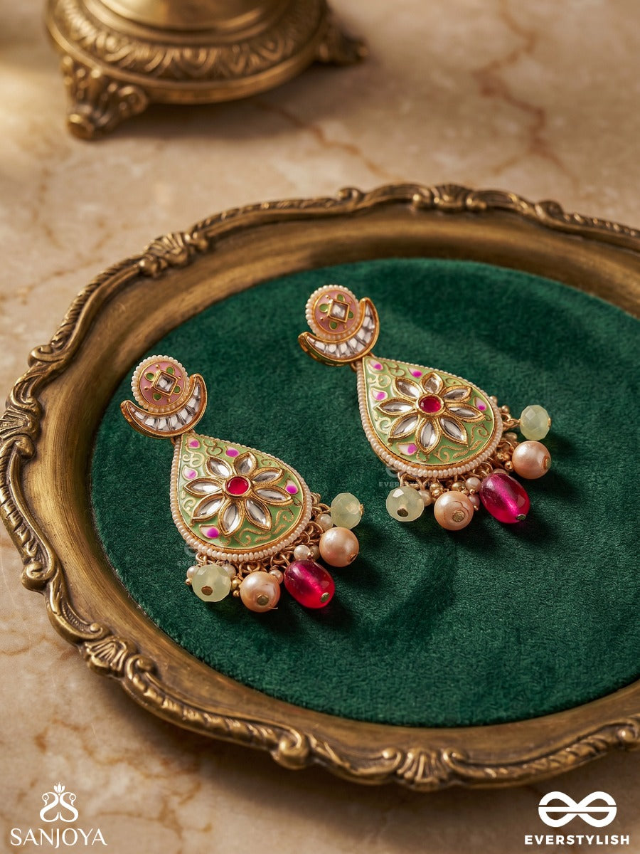 Madhubhushana - Adorned With Sweetness - Handcrafted Kundan Enamel Earrings With Pearl And Gem Drops