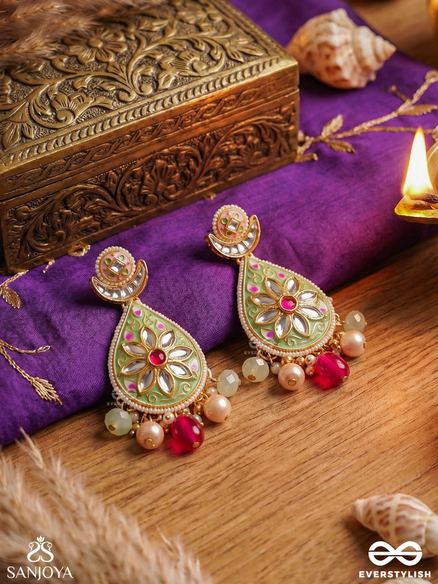 Madhubhushana - Adorned With Sweetness - Handcrafted Kundan Enamel Earrings With Pearl And Gem Drops