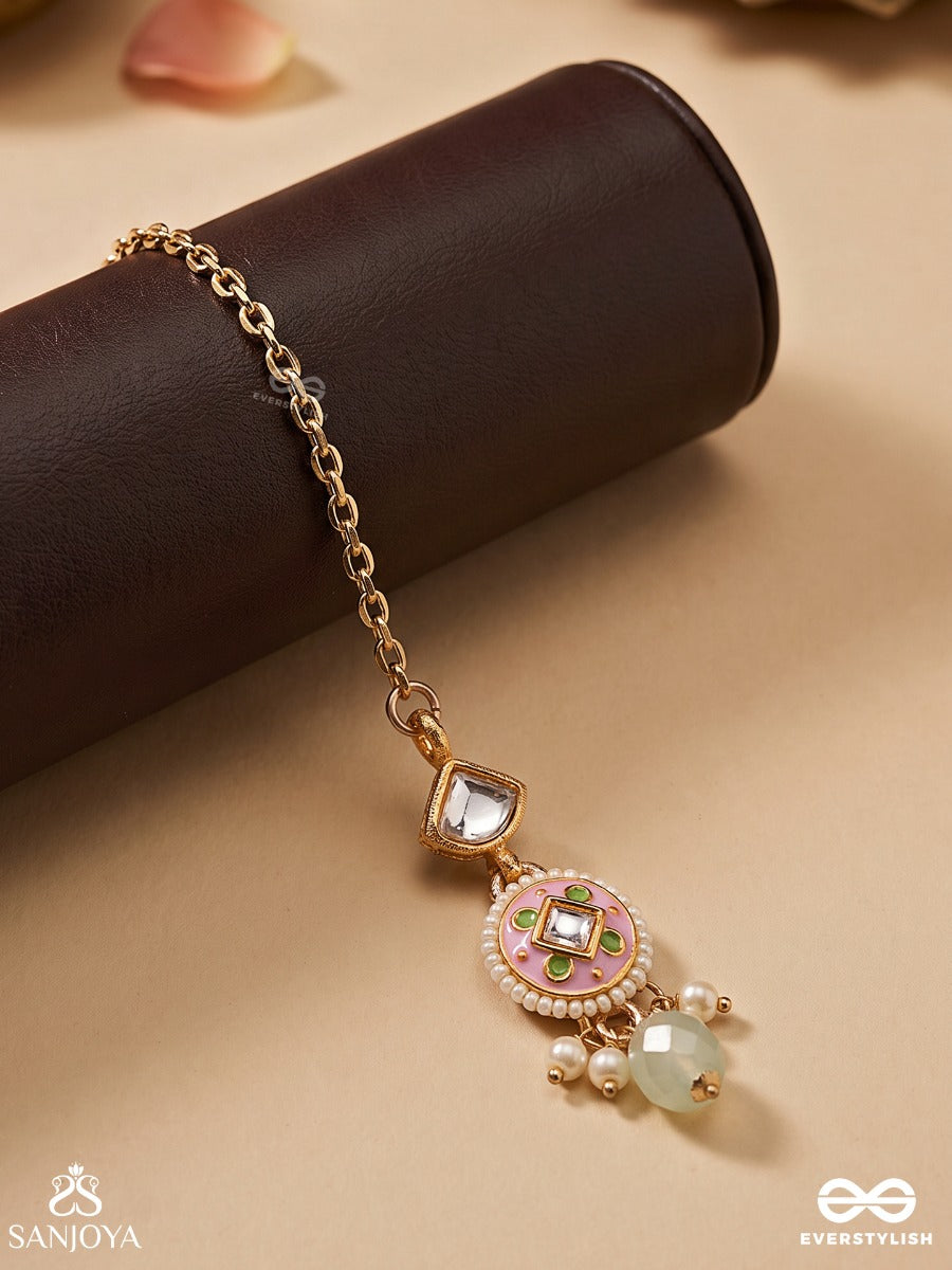 Madhubhushana - Adorned With Sweetness - Handcrafted Kundan Enamel Maangtika With Pearl And Gem Drops