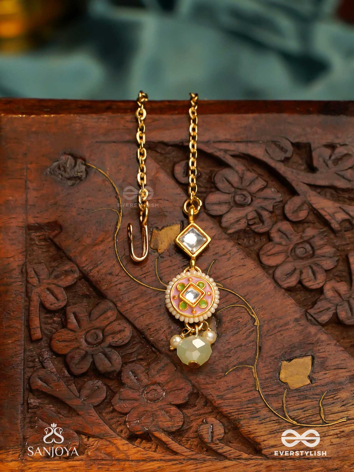 Madhubhushana - Adorned With Sweetness - Handcrafted Kundan Enamel Maangtika With Pearl And Gem Drops