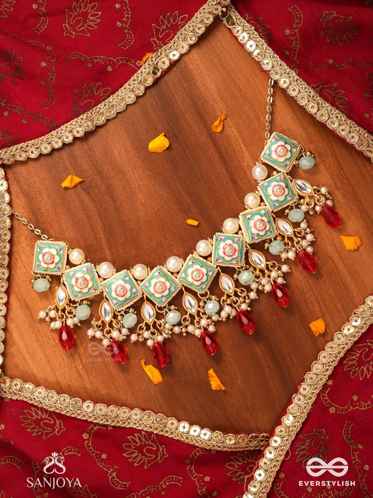 Anupama - Incomparable Beauty - Statement Enamelled Kundan Necklace With Dazzling Pearls, Beads And Gems