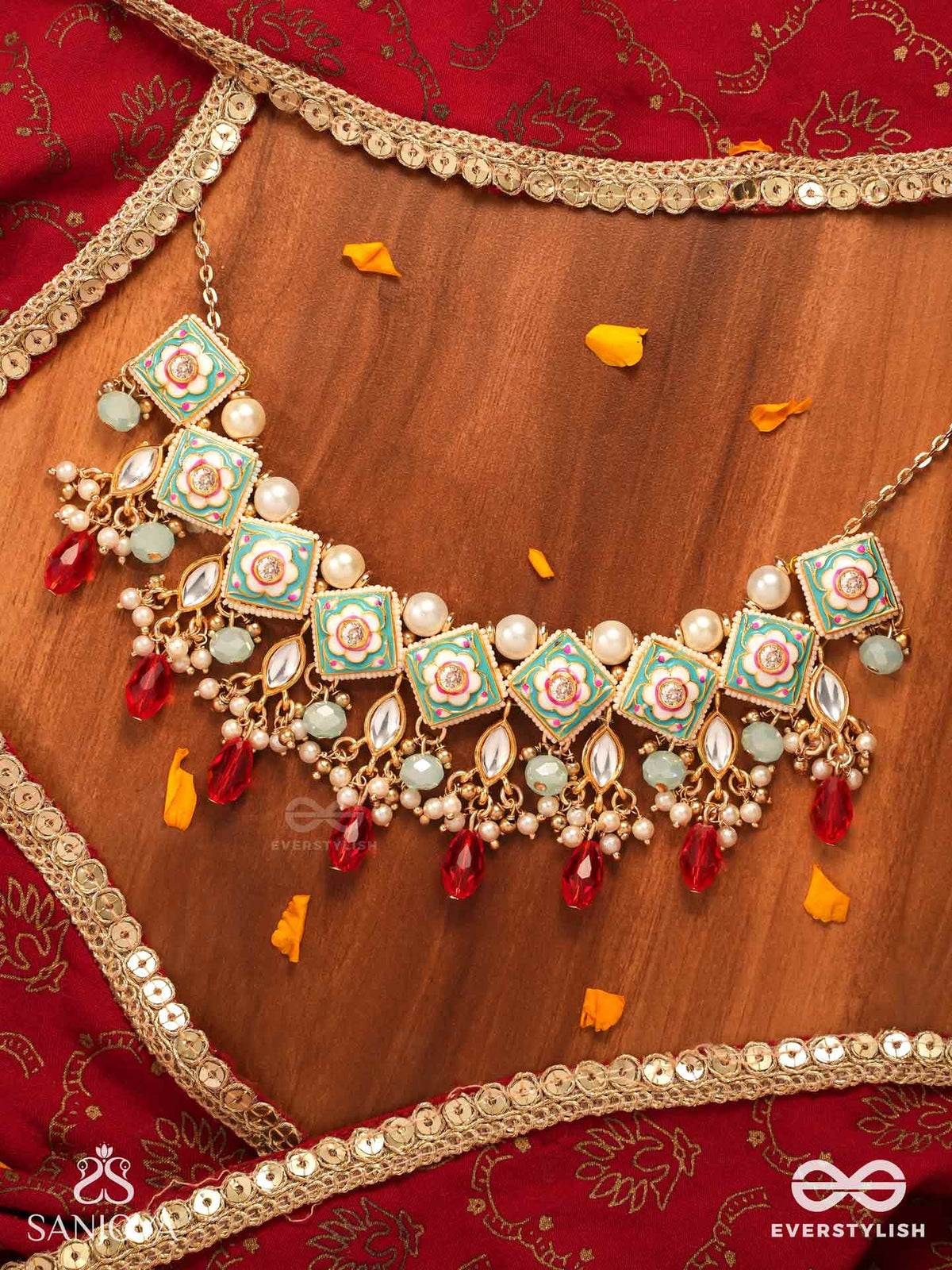 Anupama - Incomparable Beauty - Statement Enamelled Kundan Necklace With Dazzling Pearls, Beads And Gems