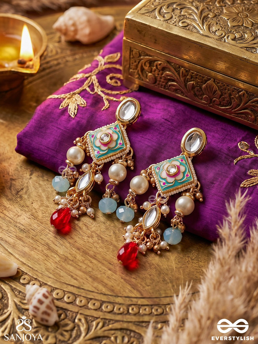 Anupama - Incomparable Beauty - Statement Enamelled Kundan Earrings With Dazzling Pearls, Beads And Gems