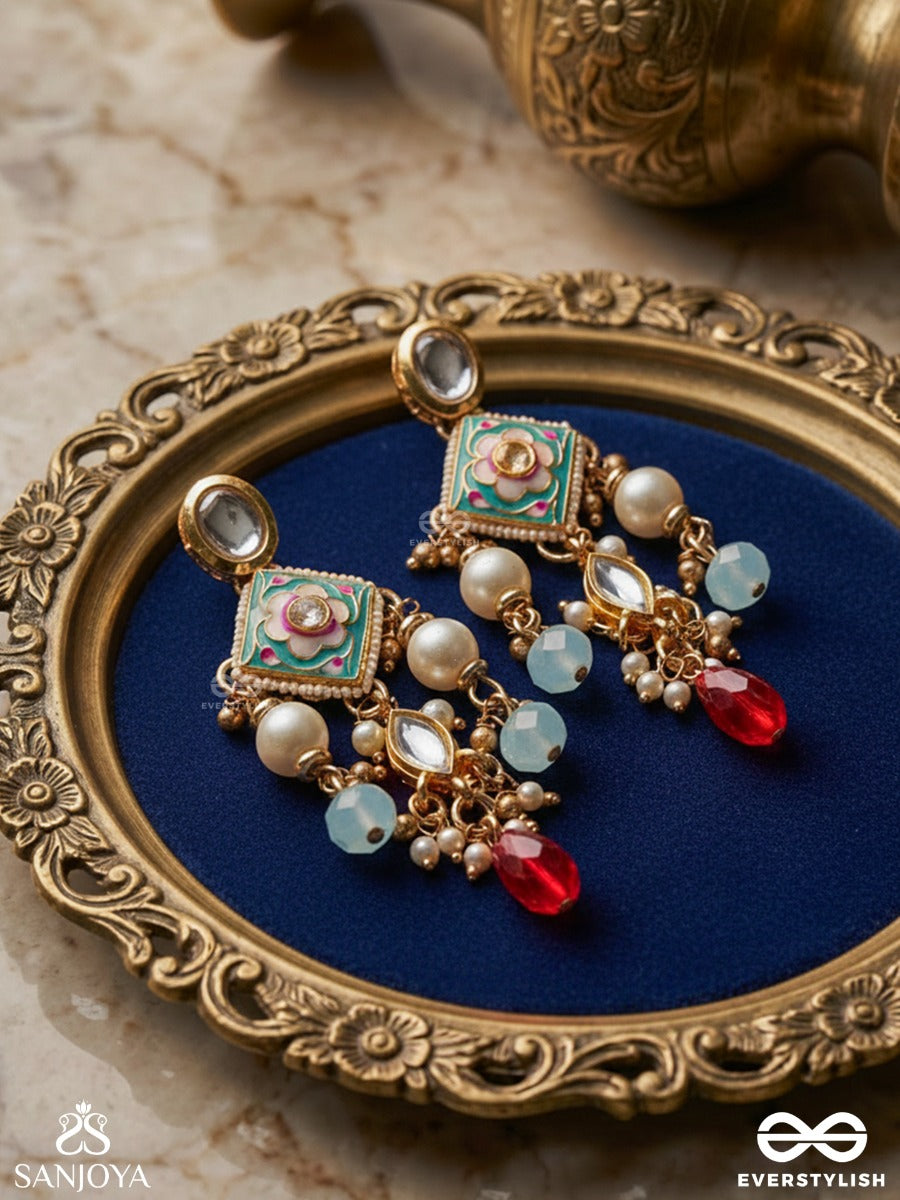 Anupama - Incomparable Beauty - Statement Enamelled Kundan Earrings With Dazzling Pearls, Beads And Gems