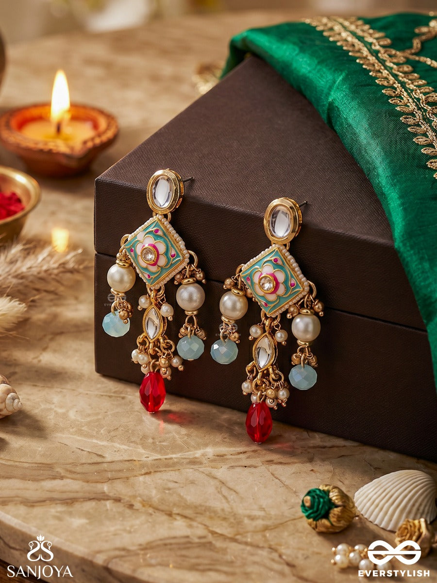 Anupama - Incomparable Beauty - Statement Enamelled Kundan Earrings With Dazzling Pearls, Beads And Gems