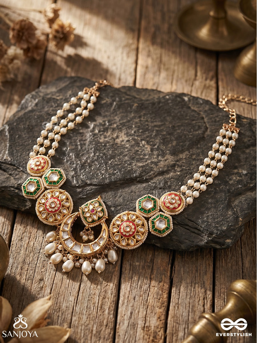 Vibhavati - Adorned With Richness - Exquisite Kundan Choker With Enamelled Polki Design, Pearls And Gemstones