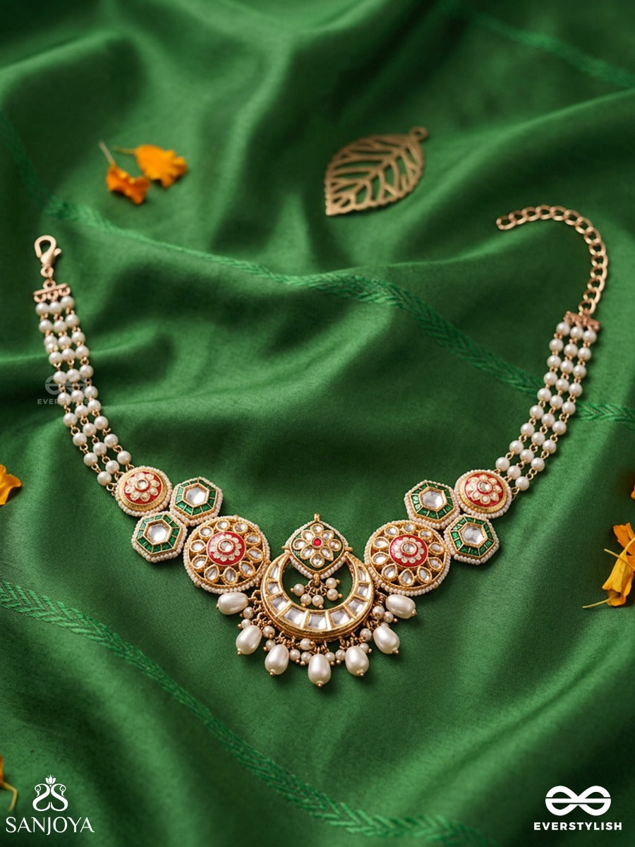 Vibhavati - Adorned With Richness - Exquisite Kundan Choker With Enamelled Polki Design, Pearls And Gemstones