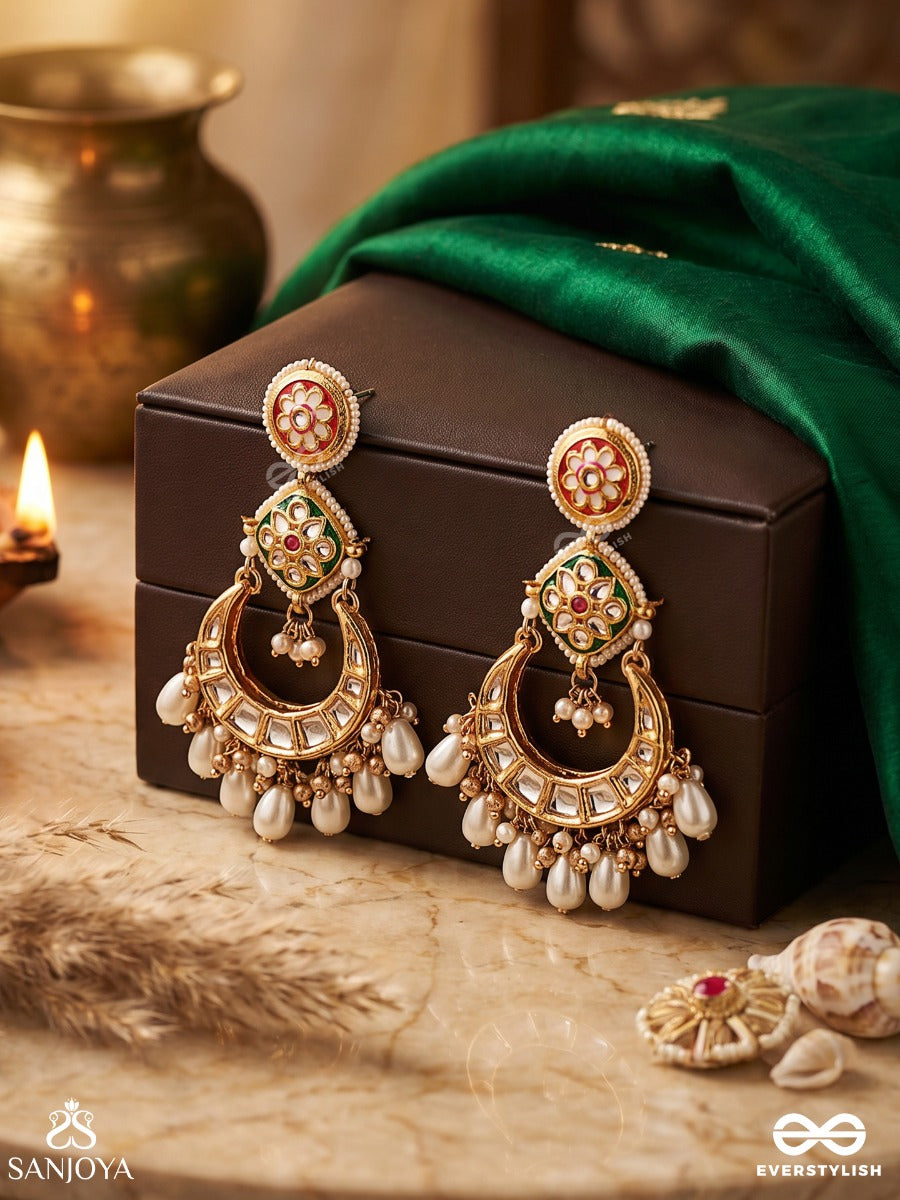 Vibhavati - Adorned With Richness - Exquisite Kundan Earrings With Enamelled Polki Design, Pearls And Gemstones
