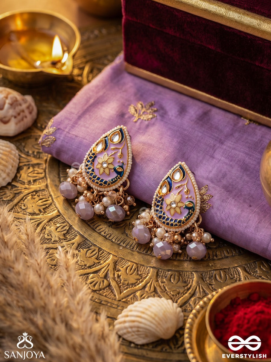 Chitramani - Jewelled Art - Handcrafted Kundan Earrings With Detailed Enamel Work And Soft Gem Drops