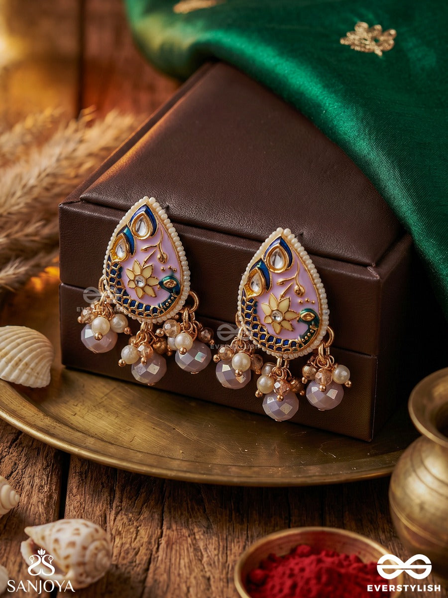 Chitramani - Jewelled Art - Handcrafted Kundan Earrings With Detailed Enamel Work And Soft Gem Drops