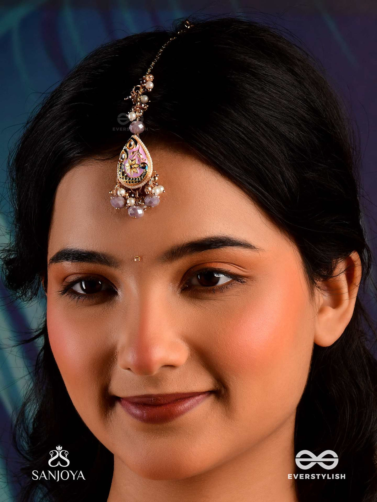 Chitramani - Jewelled Art - Handcrafted Kundan Maangtika With Detailed Enamel Work And Soft Gem Drops