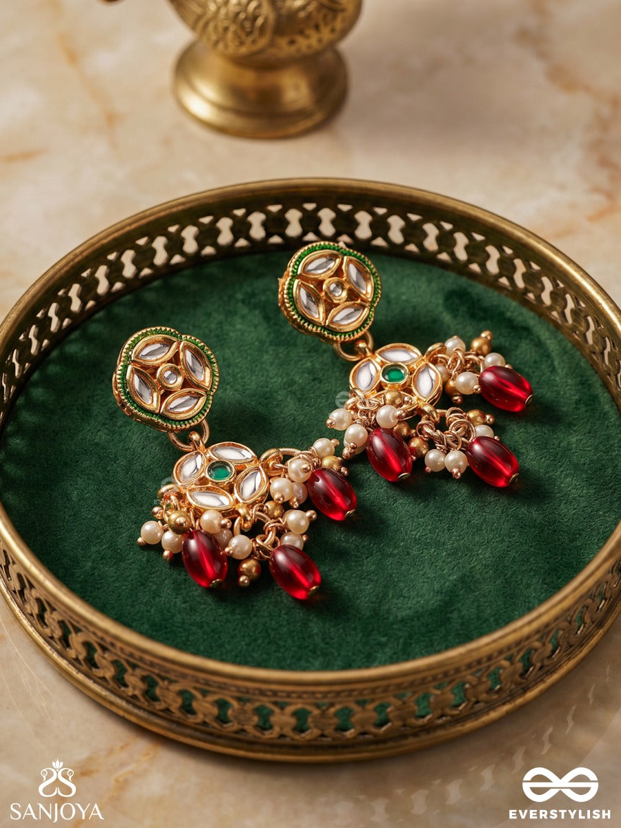 Vimala - Pure And Divine - Ornate Kundan Earrings With Royal Red Stones And Pearls