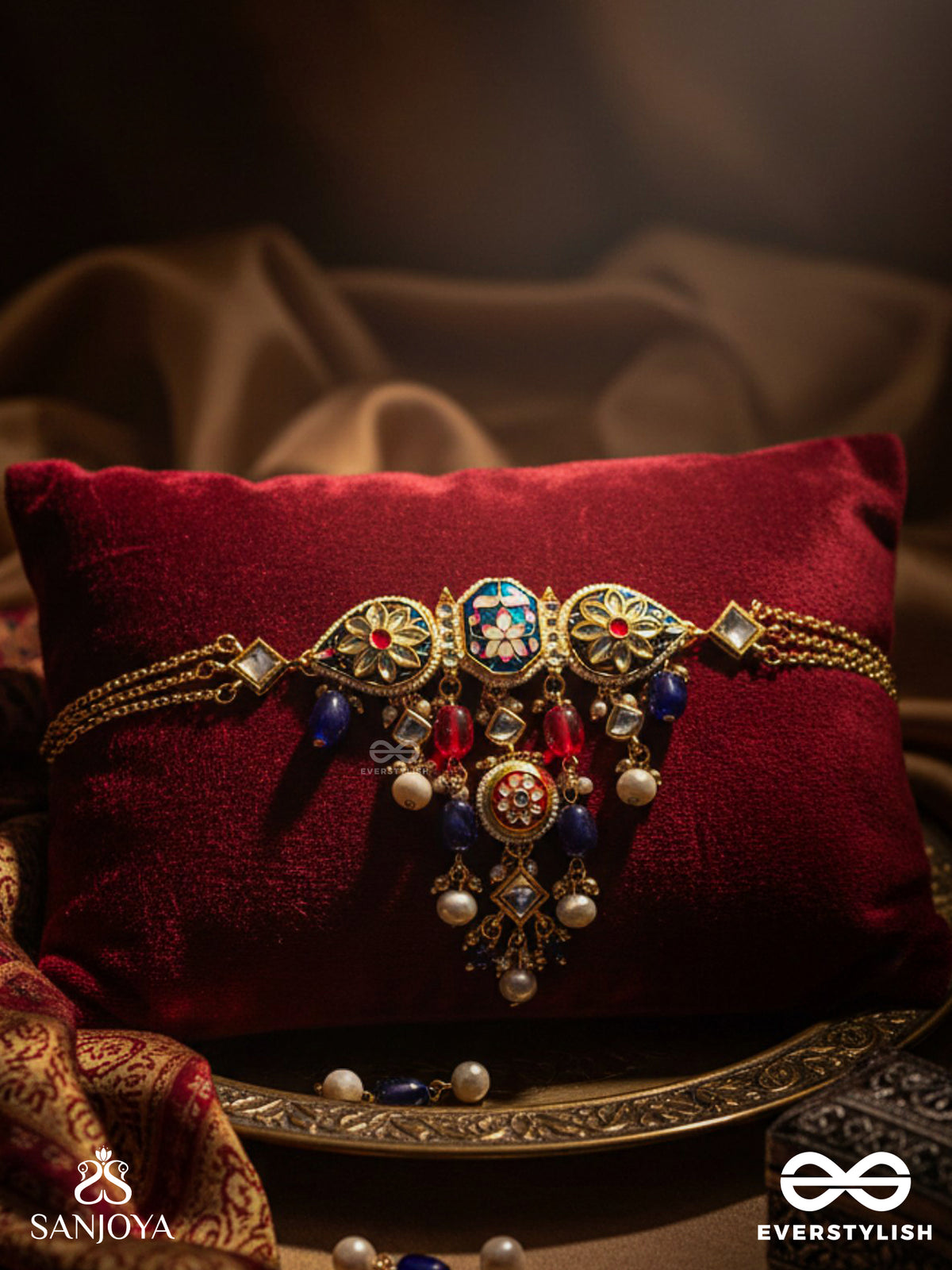Sandhyaraga - Evening Hues - Exquisite Kundan Necklace With Enamelling And Gem Drops