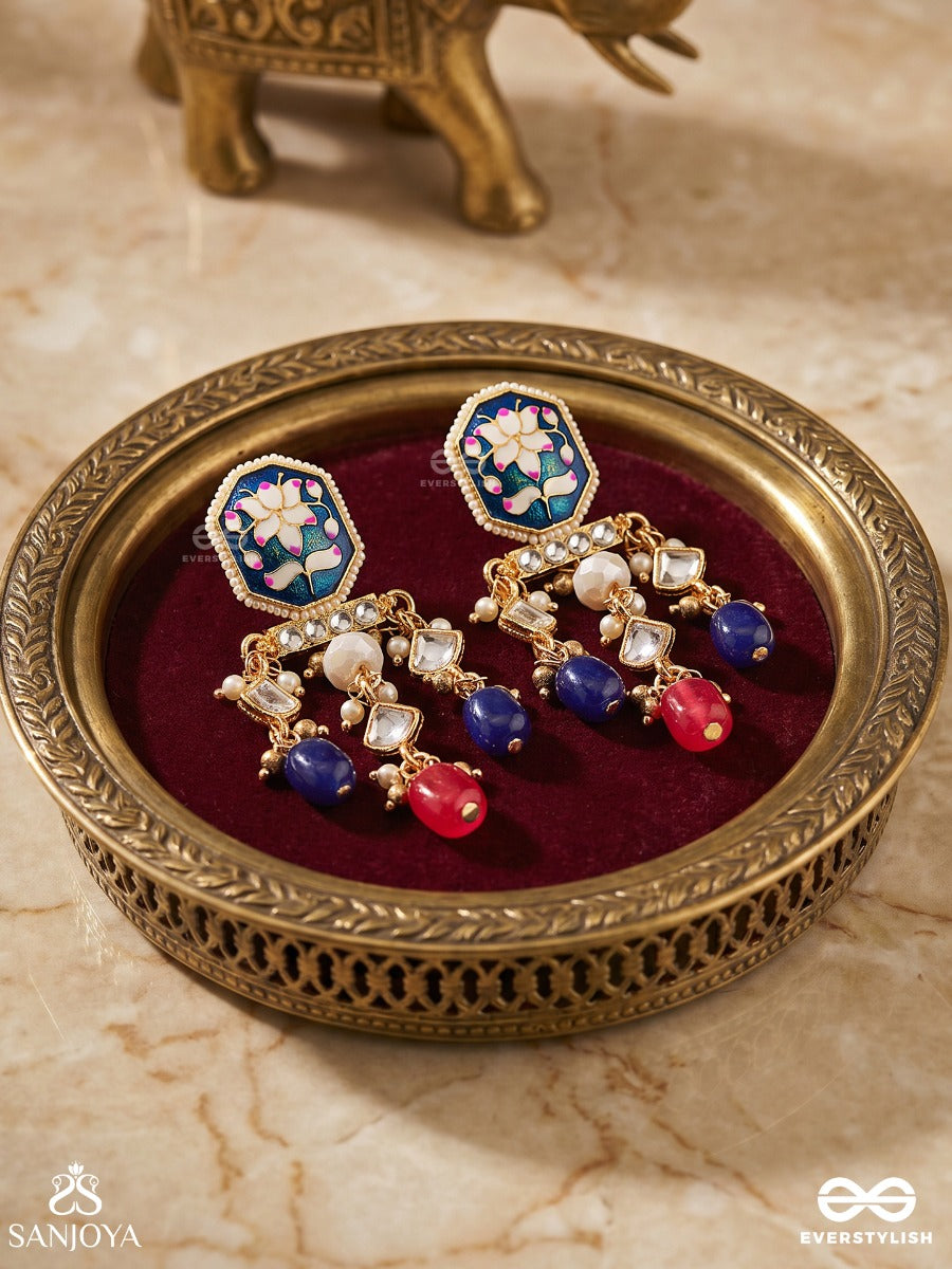 Sandhyaraga - Evening Hues - Exquisite Kundan Earrings With Enamelling And Gem Drops
