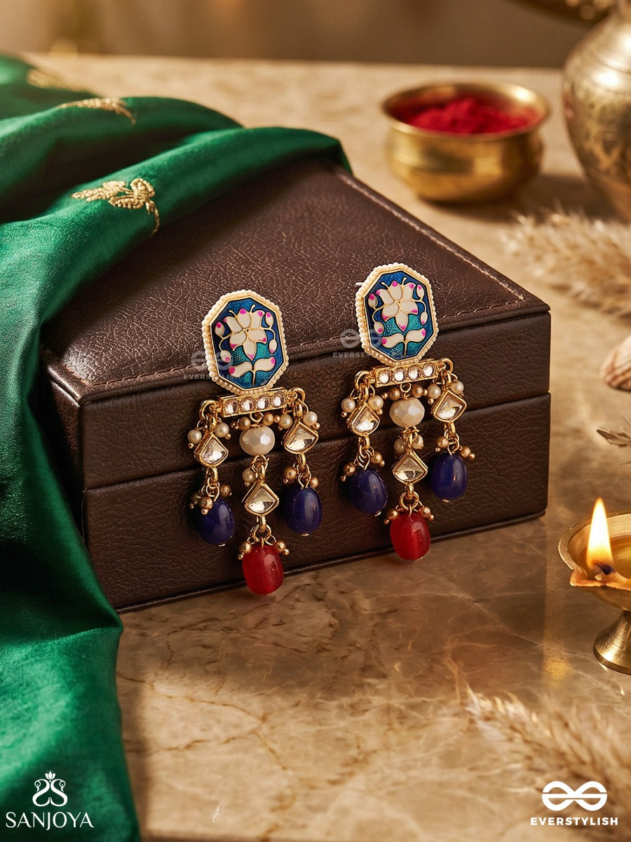 Sandhyaraga - Evening Hues - Exquisite Kundan Earrings With Enamelling And Gem Drops