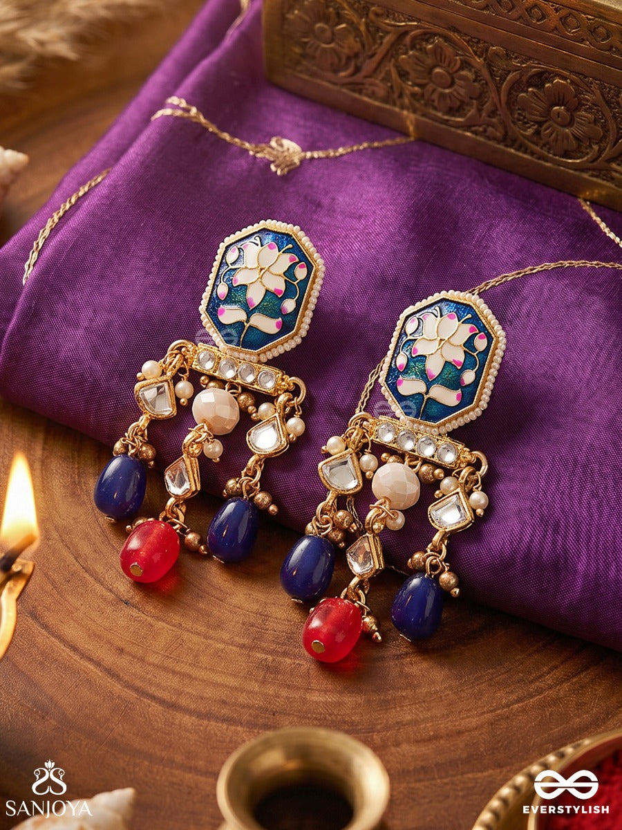 Sandhyaraga - Evening Hues - Exquisite Kundan Earrings With Enamelling And Gem Drops
