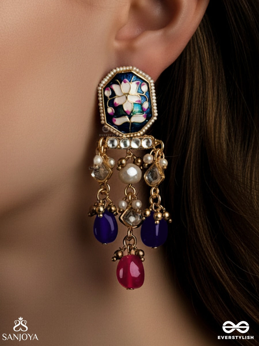 Sandhyaraga - Evening Hues - Exquisite Kundan Earrings With Enamelling And Gem Drops