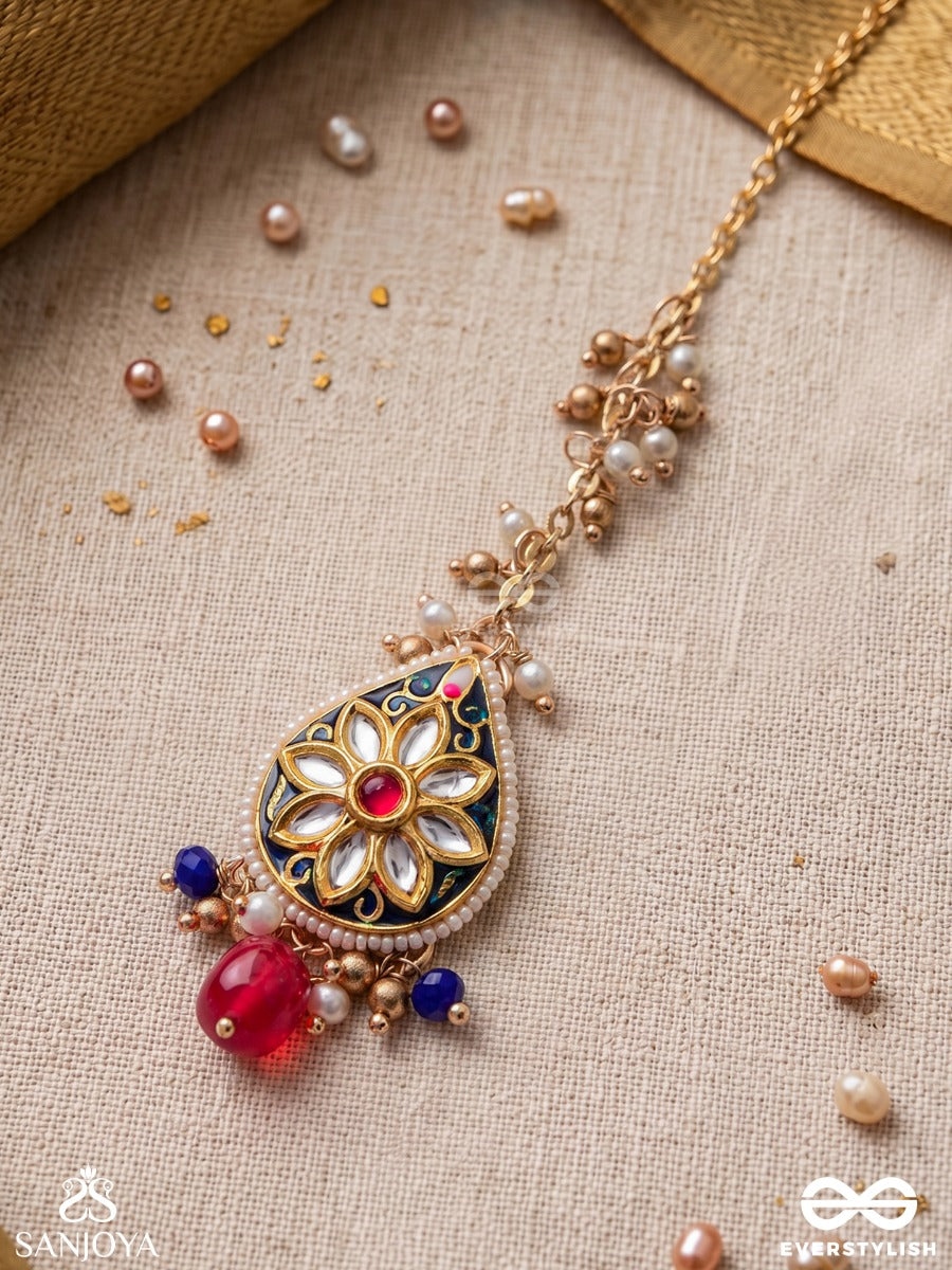 Sandhyaraga - Evening Hues - Exquisite Kundan Maangtika With Enamelling And Gem Drops