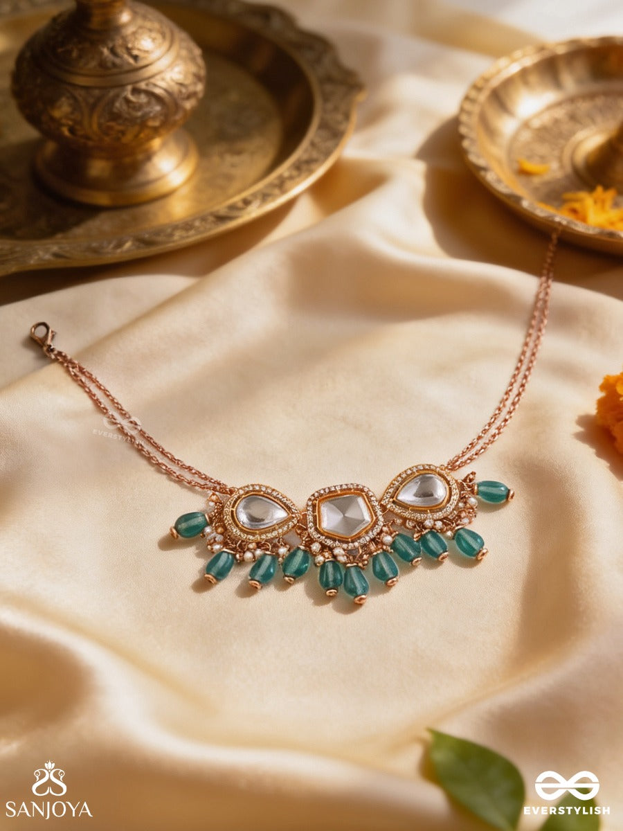 Indraneela - Blue Sapphire Glow - Royal Kundan Polki Necklace With Sparkling Teal Gemstones
