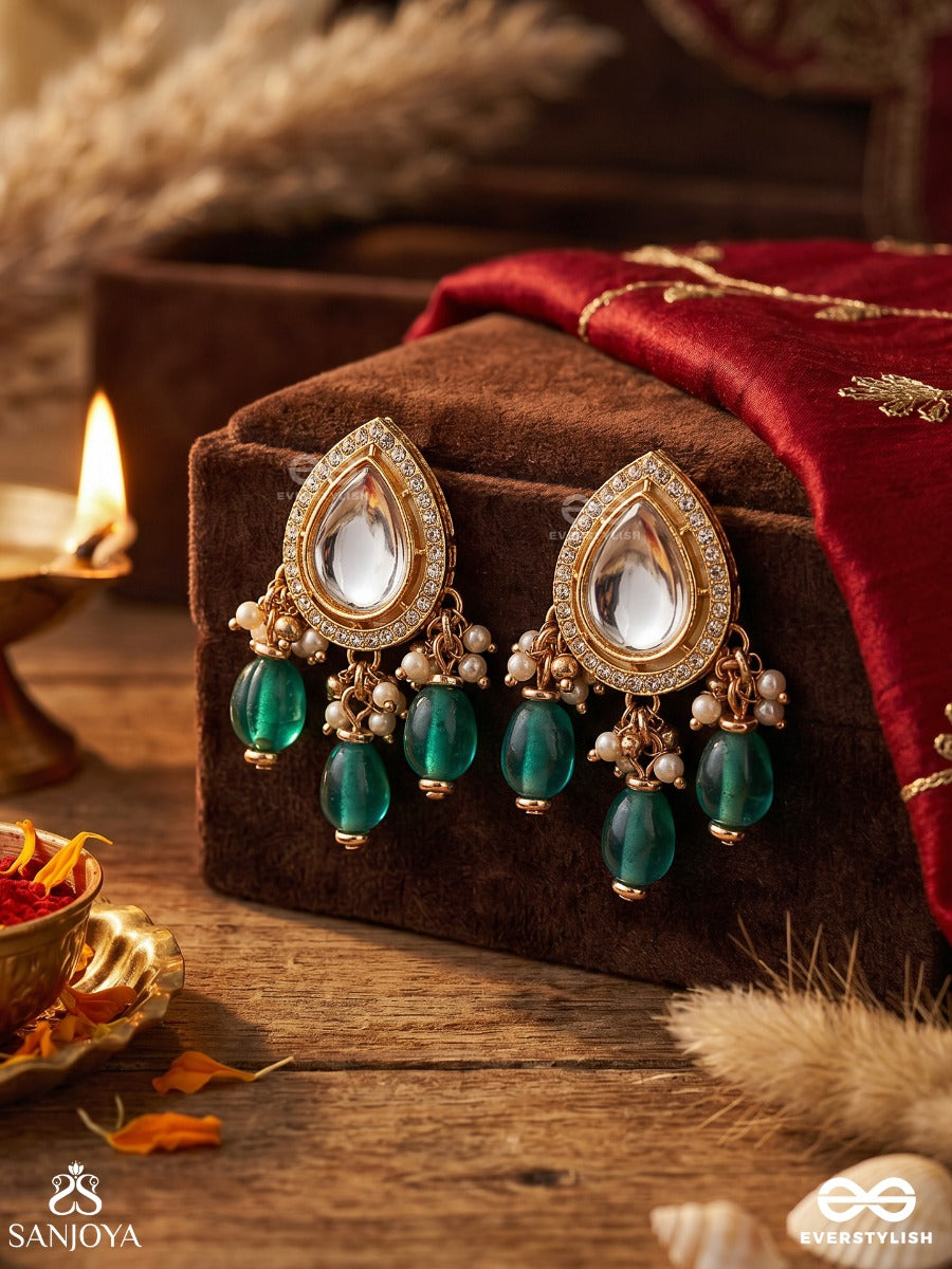 Indraneela - Blue Sapphire Glow - Royal Kundan Polki Earrings With Sparkling Teal Gemstones