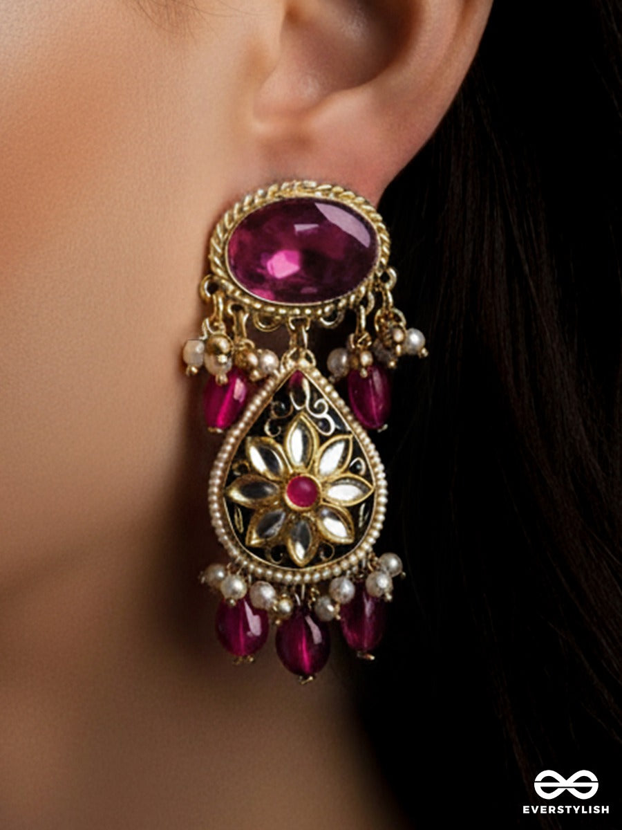 Sindurini - Vermilion Grace - Statement Kundan Polki Earrings With Red Gemstones And Enamel Accents