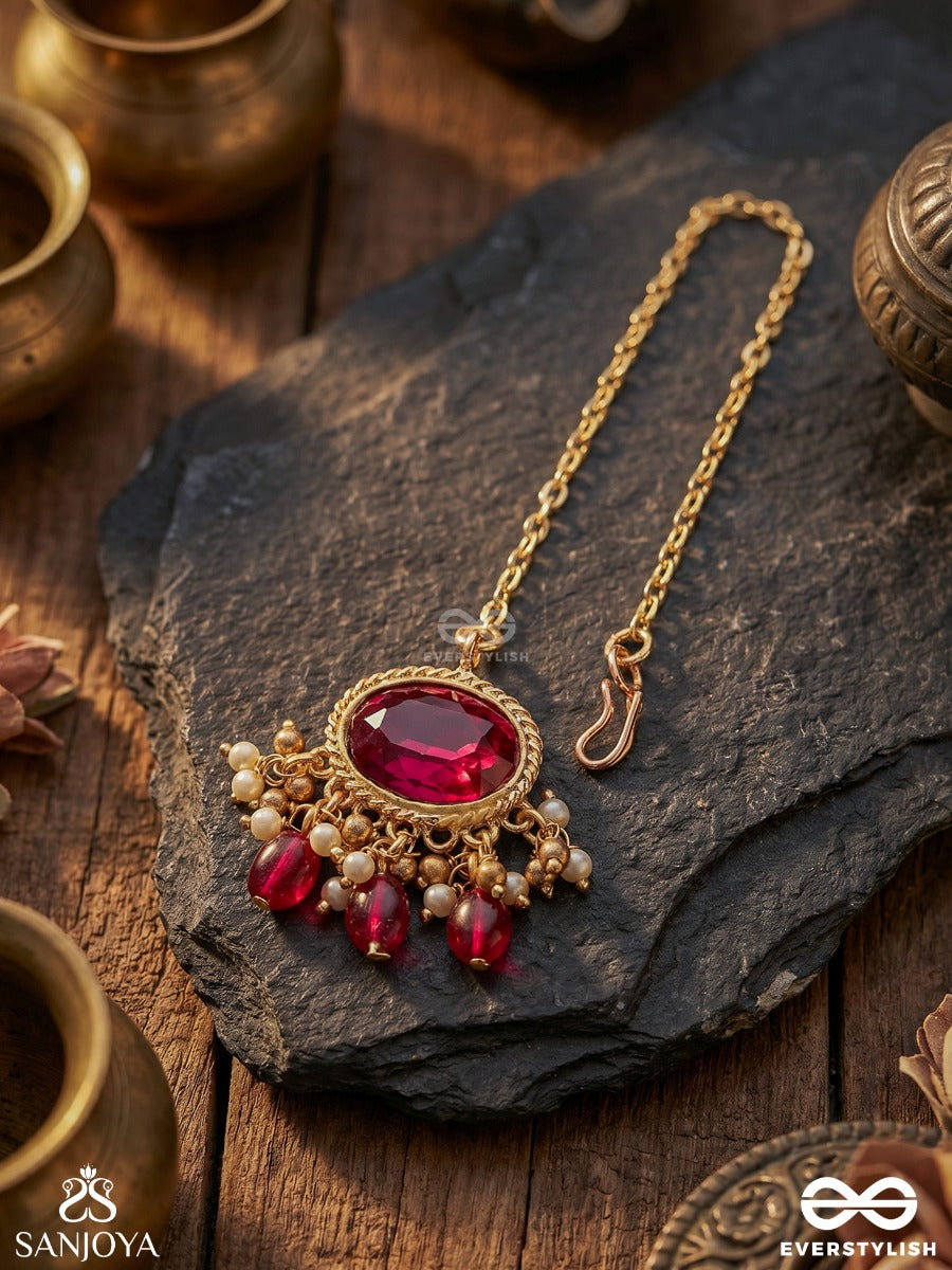 Sindurini - Vermilion Grace - Statement Kundan Polki Maangtika With Red Gemstones And Enamel Accents