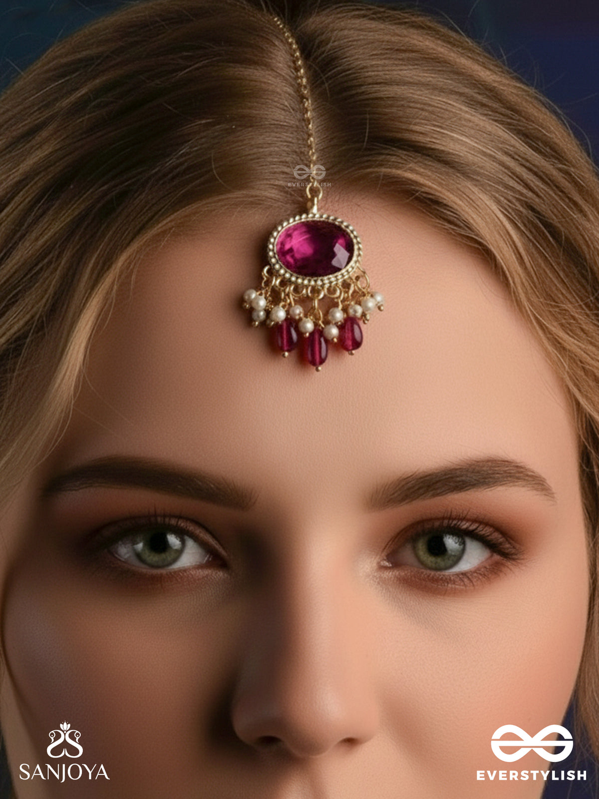 Sindurini - Vermilion Grace - Statement Kundan Polki Maangtika With Red Gemstones And Enamel Accents