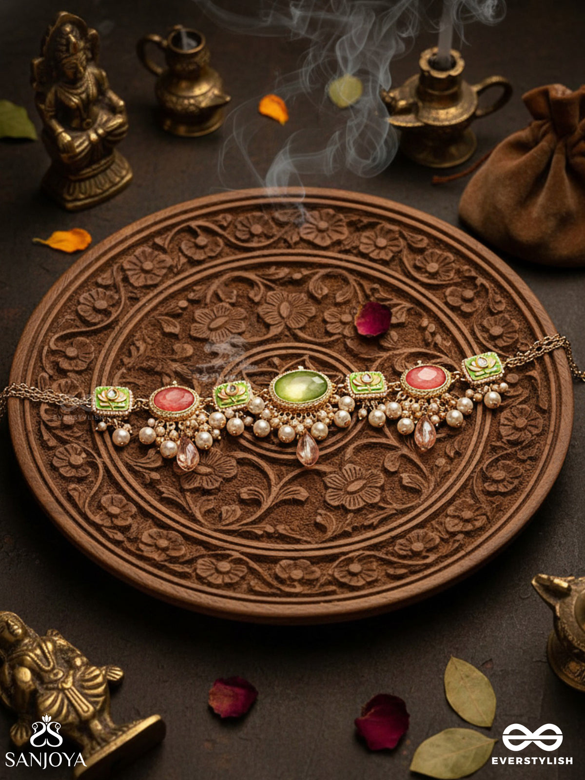 Mrinalika - Lotus Petal - Graceful Enamelled Handcrafted Kundan Necklace With Soft Pastel Gemstones