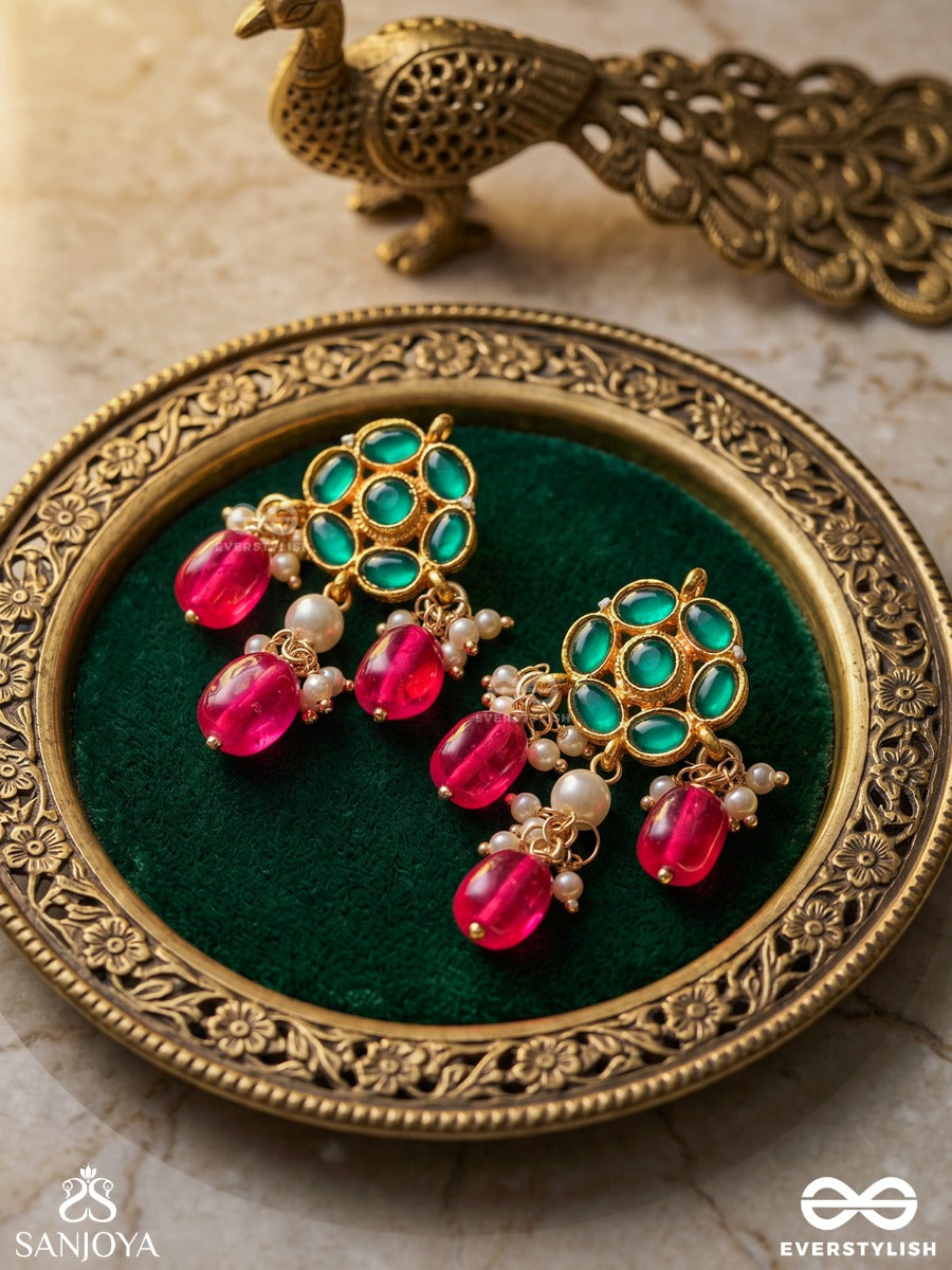 Anuraga - Love's Embrace - Heritage-Inspired Kundan Polki Earrings With Dainty Beaded Drops