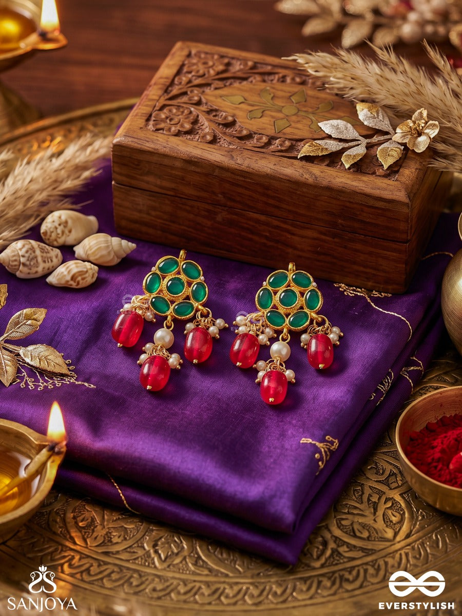 Anuraga - Love's Embrace - Heritage-Inspired Kundan Polki Earrings With Dainty Beaded Drops